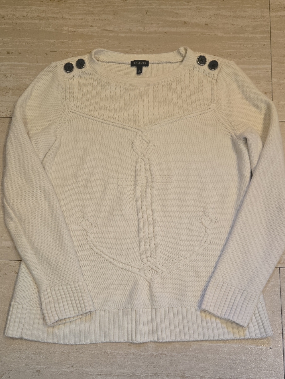 Talbots Creamy White Knit Nautical/Anchor Button-Shoulder Sweater